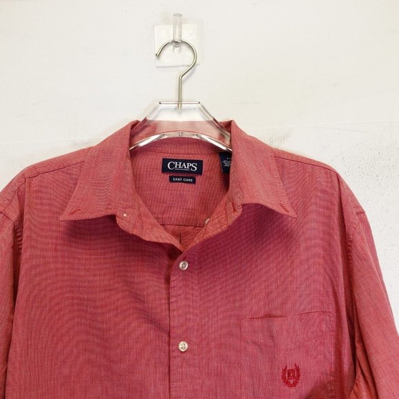 Chaps Shirt Mens Large Cotton‎ Button Down Red Long Sleeve Work Office - Picture 5 of 9